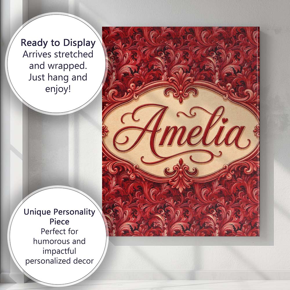 Personalised Name Luxury Deep Red Ornamental Custom Bespoke Contemporary Display Canvas Wall Art Print Decor Picture Ready to Hang