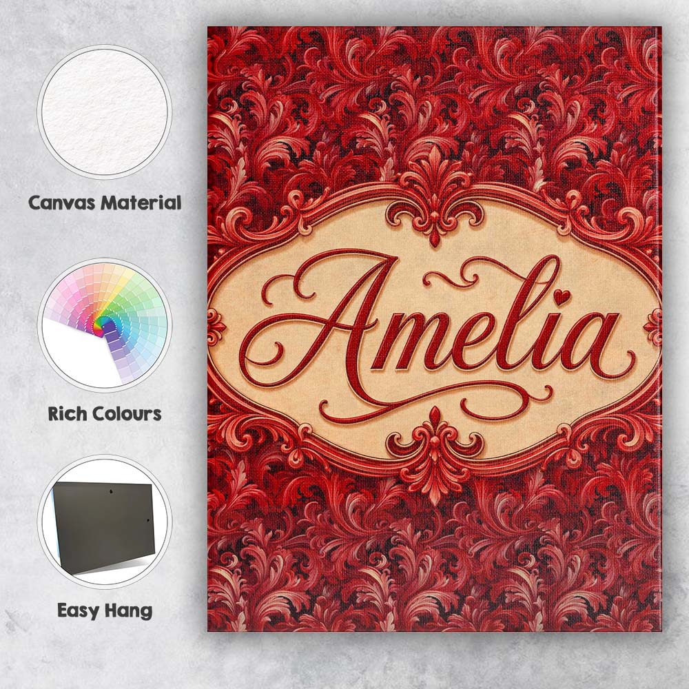 Personalised Name Luxury Deep Red Ornamental Custom Bespoke Contemporary Display Canvas Wall Art Print Decor Picture Ready to Hang