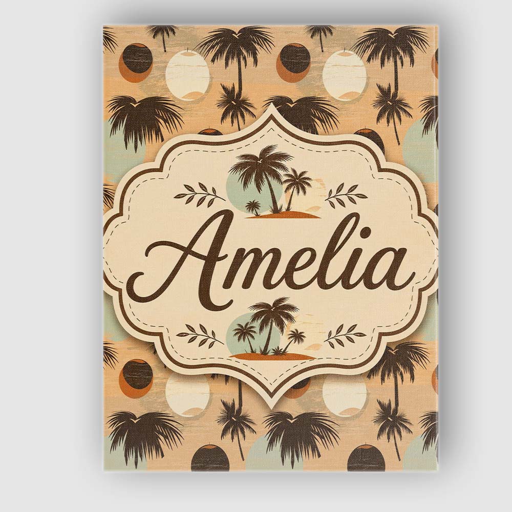 Personalised Name Tropical Palm Trees and Custom Unique Gift Idea Elegant Feature Canvas Wall Art Print Decor Picture Ready to Hang