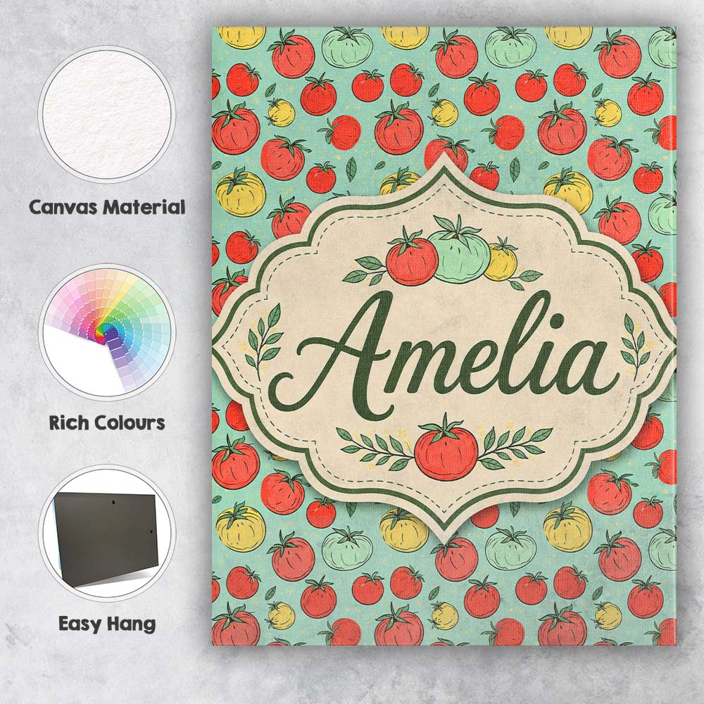Personalised Name Cute Mixed Tomatoes in Custom Unique Gift Idea Elegant Feature Canvas Wall Art Print Decor Picture Ready to Hang