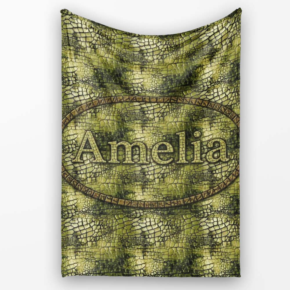Rustic Mixed Tone Crocodile Texture Pattern Vintage Effect Design Personalised Custom Name Super Soft Fleece Blanket Bed Sofa Throw