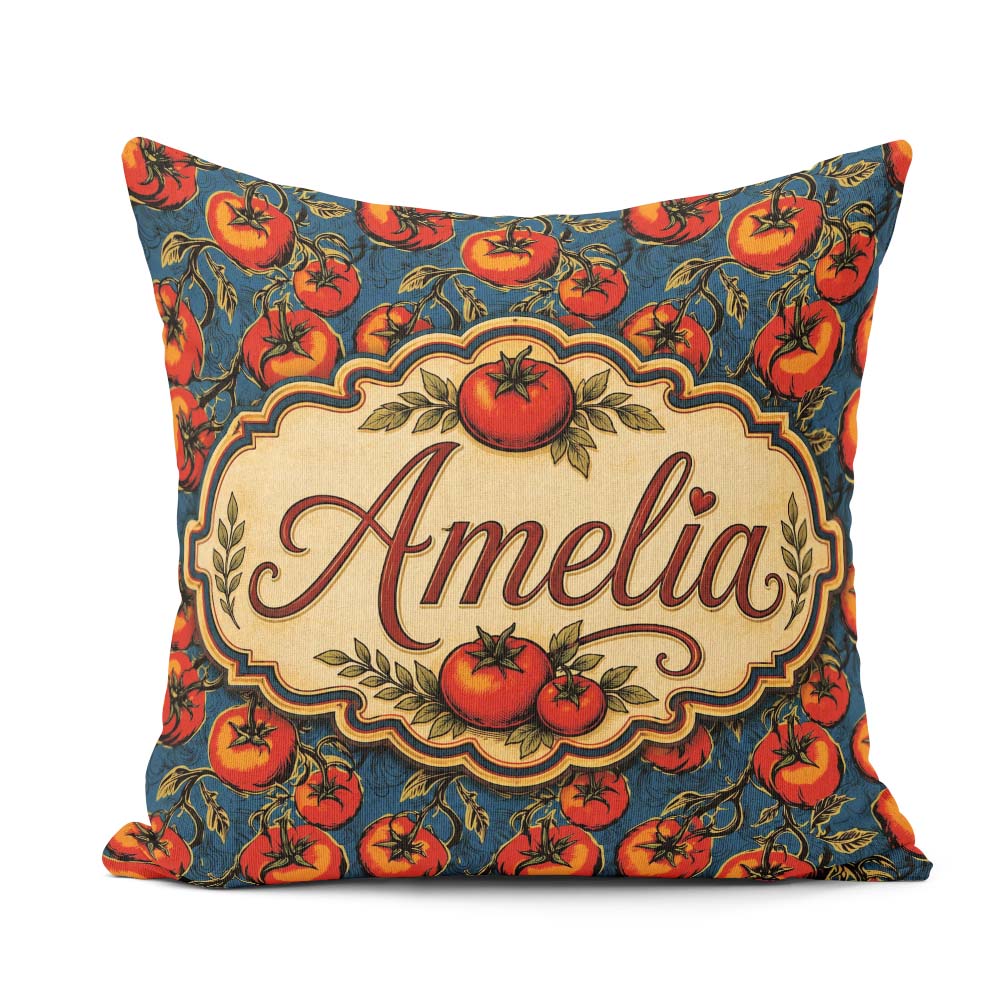Custom Name Vibrant Red on Vine with Dark Blue Ornate Background Square Filled Cushion Throw Pillow Sofa Bed Home Decor Zip Washable UK Made