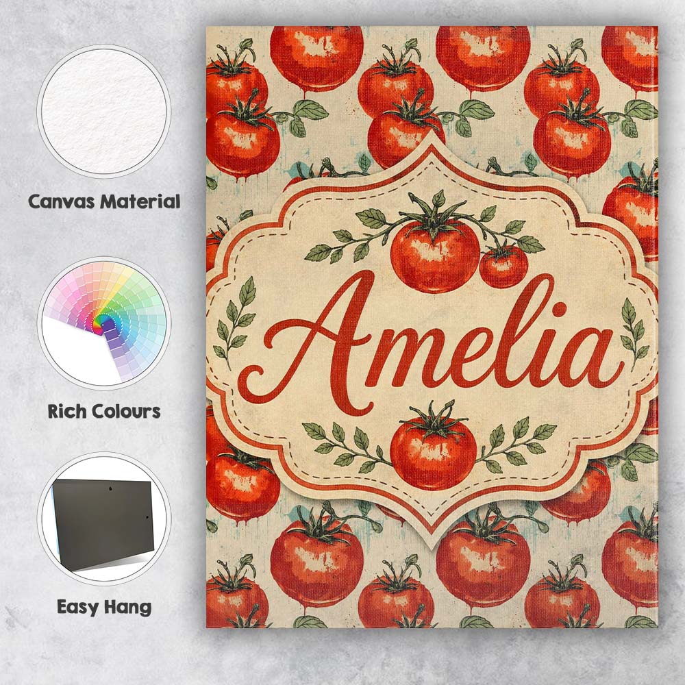 Personalised Name Juicy Red Tomatoes with Custom Unique Gift Idea Elegant Feature Canvas Wall Art Print Decor Picture Ready to Hang