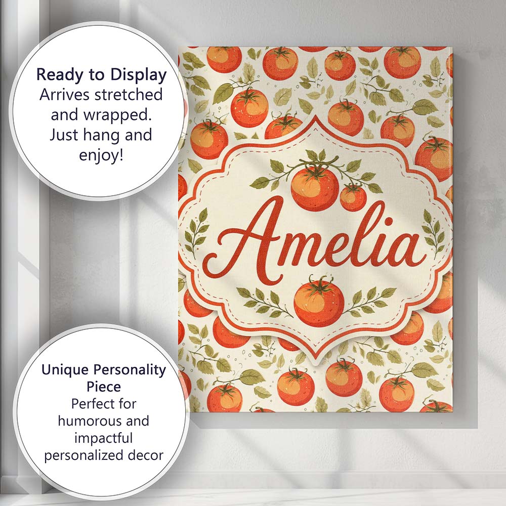 Personalised Name Fresh Tomato Vine Botanical Custom Unique Gift Idea Modern Room Accent Canvas Wall Art Print Decor Picture Ready to Hang