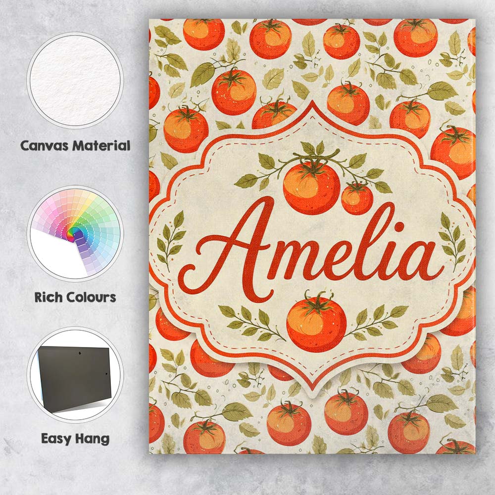 Personalised Name Fresh Tomato Vine Botanical Custom Unique Gift Idea Modern Room Accent Canvas Wall Art Print Decor Picture Ready to Hang