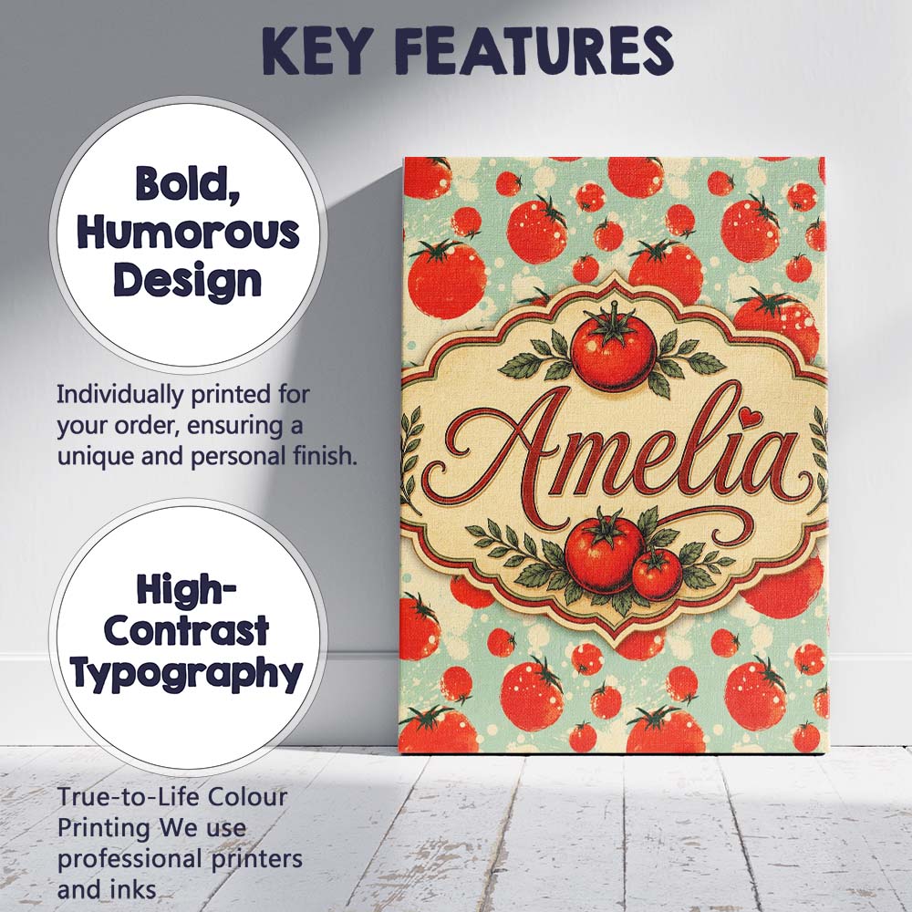 Personalised Name Playful Red Tomatoes Custom Modern Room Accent Elegant Feature Canvas Wall Art Print Decor Picture Ready to Hang