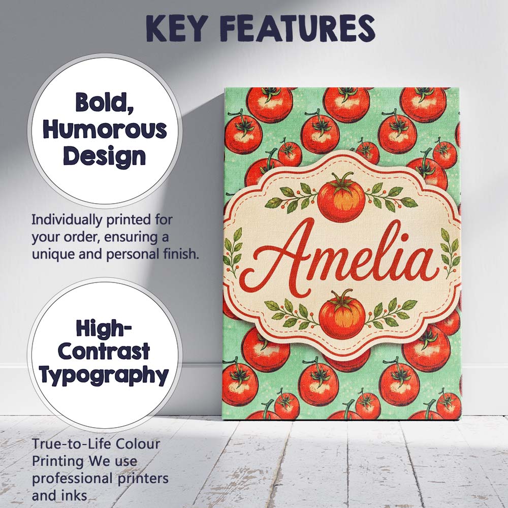 Personalised Name Hand Drawn Red Tomatoes Custom Unique Gift Idea Elegant Feature Canvas Wall Art Print Decor Picture Ready to Hang