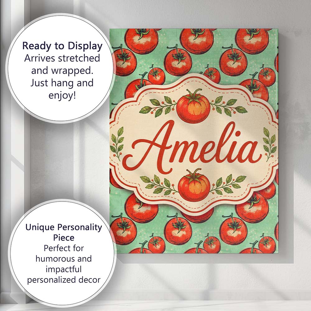 Personalised Name Hand Drawn Red Tomatoes Custom Unique Gift Idea Elegant Feature Canvas Wall Art Print Decor Picture Ready to Hang