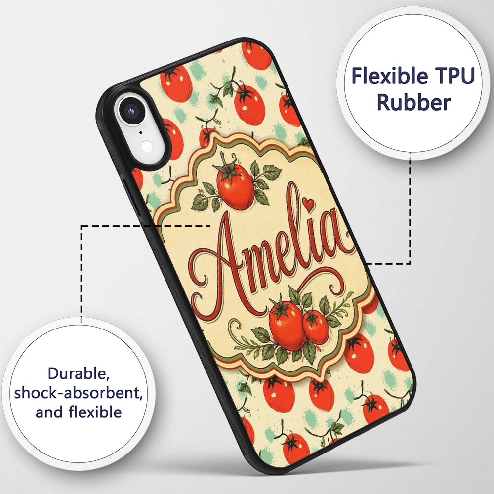 Playful Cherry Tomatoes with Mint Printed Design Custom Name Protective Phone Case Mobile Cover Durable Everyday Smartphone Shock Resistant