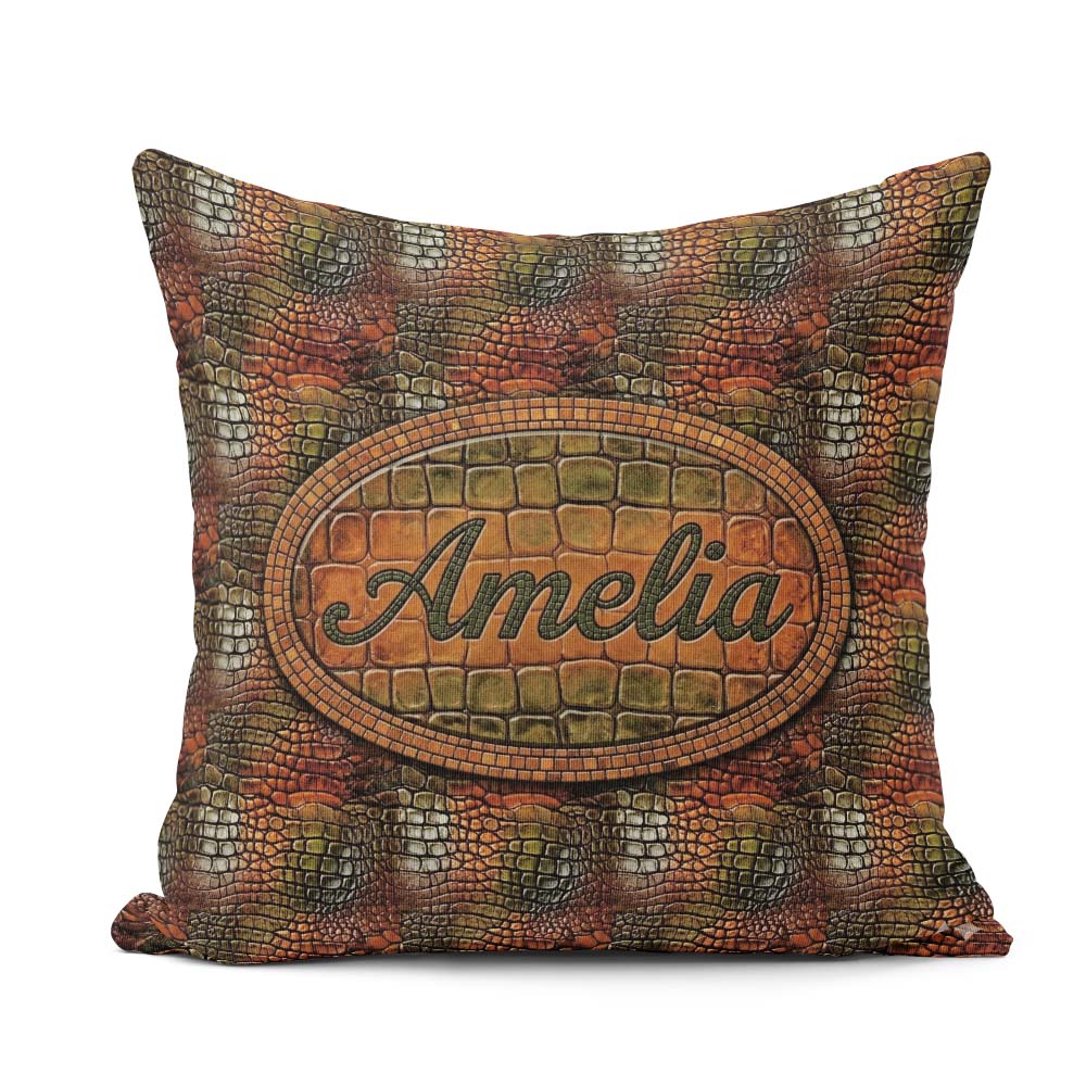 Custom Name Moss Green Crocodile Texture Pattern Natural Reptile Square Filled Cushion Throw Pillow Sofa Bed Home Decor Zip Washable UK Made