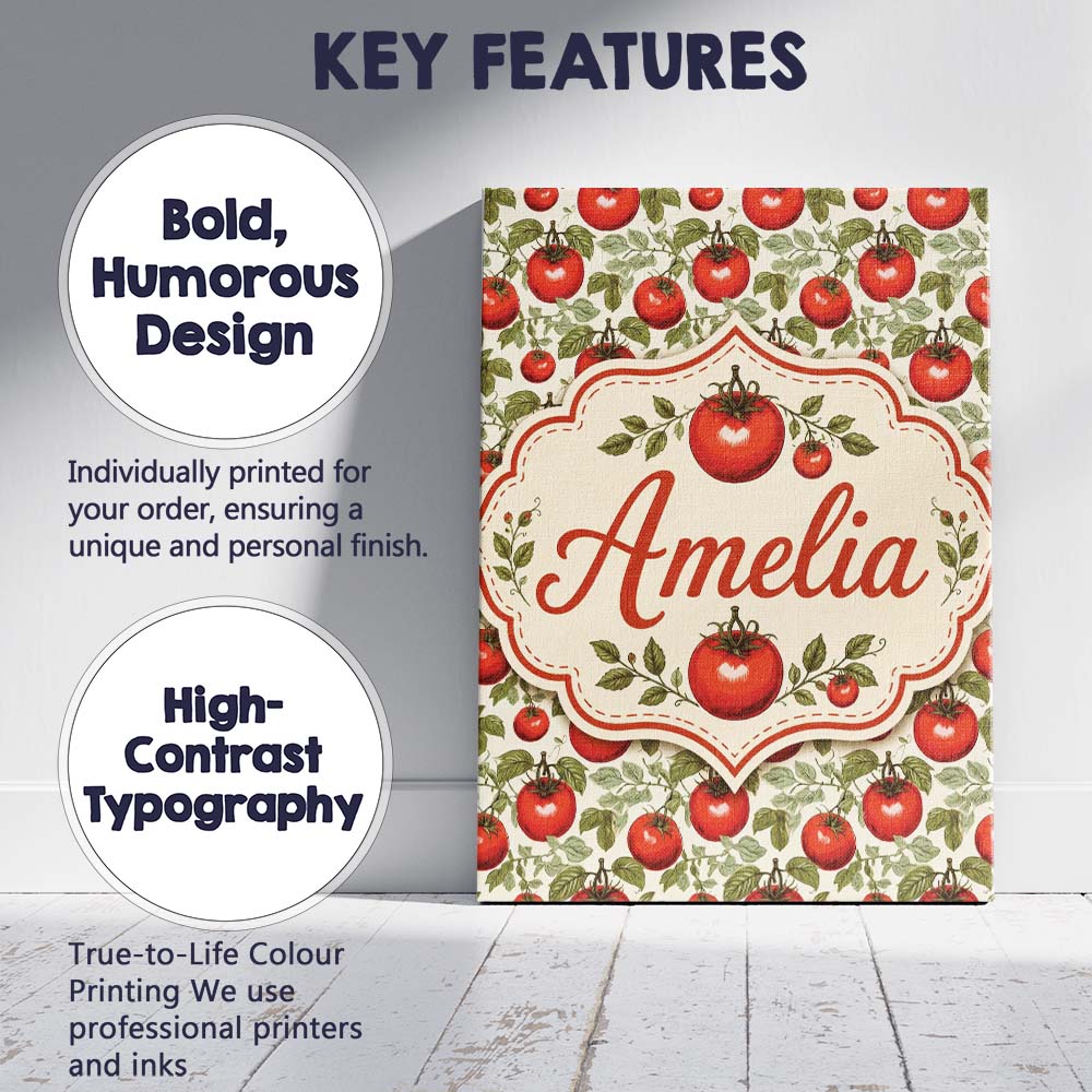 Personalised Name Elegant Botanical Tomato Custom Bespoke Contemporary Statement Canvas Wall Art Print Decor Picture Ready to Hang
