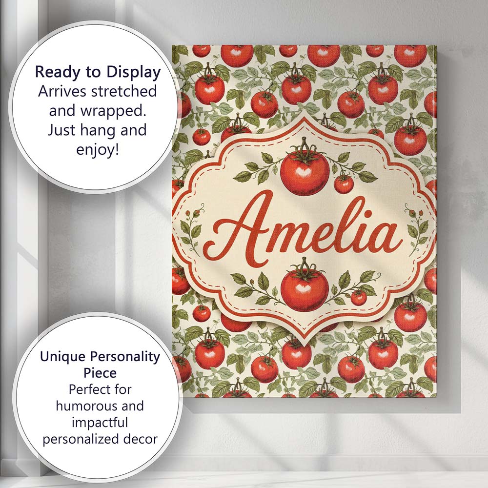 Personalised Name Elegant Botanical Tomato Custom Bespoke Contemporary Statement Canvas Wall Art Print Decor Picture Ready to Hang