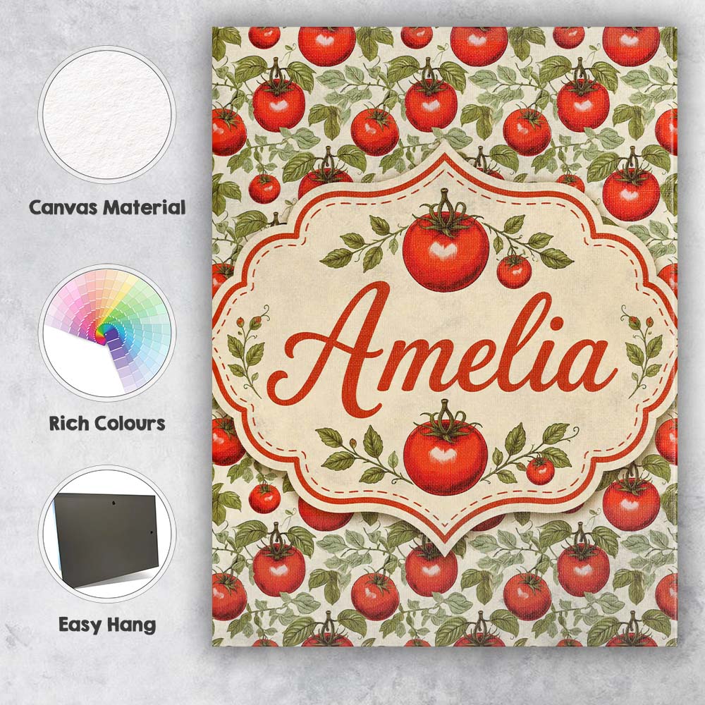 Personalised Name Elegant Botanical Tomato Custom Bespoke Contemporary Statement Canvas Wall Art Print Decor Picture Ready to Hang