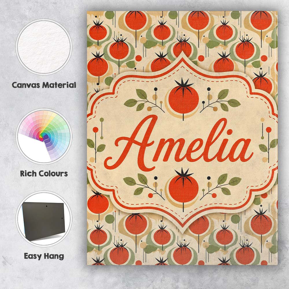 Personalised Name Mid Century Modern Tomato Custom Bespoke Interior Contemporary Canvas Wall Art Print Decor Picture Ready to Hang