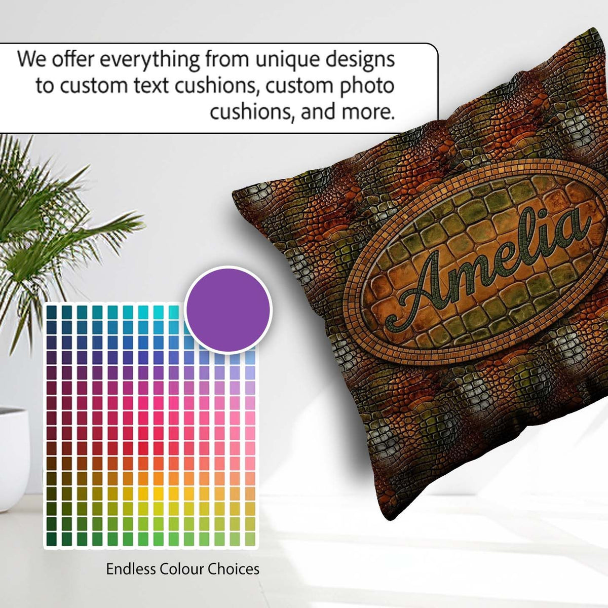 Custom Name Moss Green Crocodile Texture Pattern Natural Reptile Square Filled Cushion Throw Pillow Sofa Bed Home Decor Zip Washable UK Made