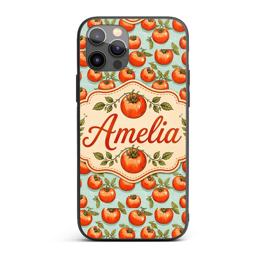 Soft Orange Tomatoes on Light Blue Printed Design Custom Name Protective Phone Case Mobile Cover Durable Everyday Smartphone Shock Resistant