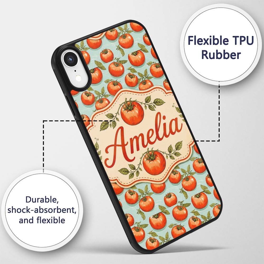 Soft Orange Tomatoes on Light Blue Printed Design Custom Name Protective Phone Case Mobile Cover Durable Everyday Smartphone Shock Resistant