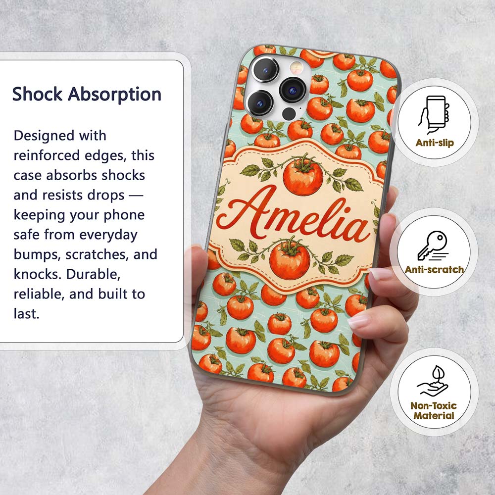 Soft Orange Tomatoes on Light Blue Printed Design Custom Name Protective Phone Case Mobile Cover Durable Everyday Smartphone Shock Resistant