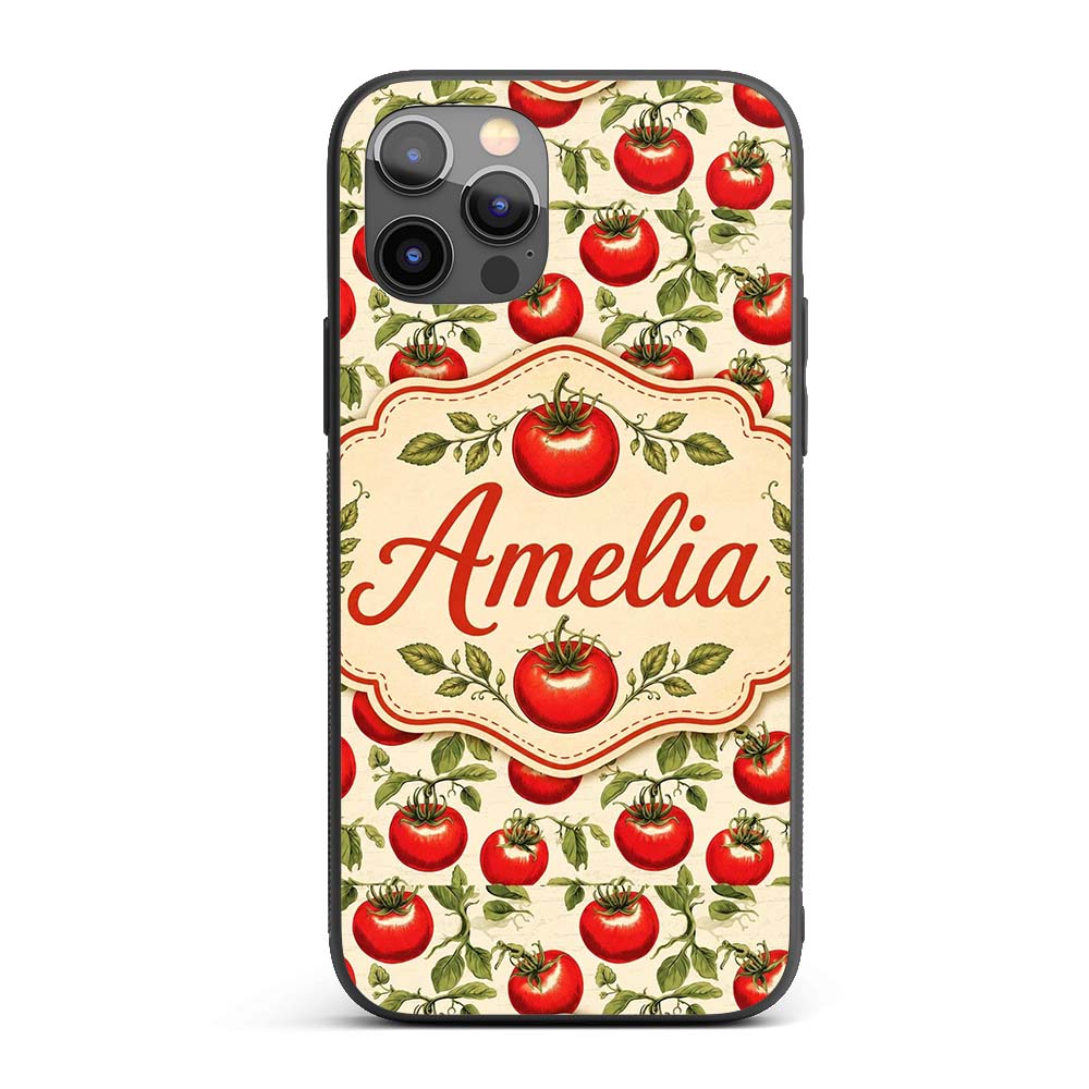Classic Red Tomatoes with Leaves Printed Design Custom Name Protective Phone Case Mobile Cover Durable Everyday Smartphone Shock Resistant