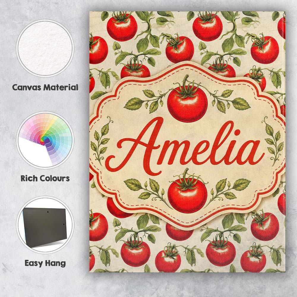 Personalised Name Classic Red Tomatoes with Custom Bespoke Interior Contemporary Canvas Wall Art Print Decor Picture Ready to Hang