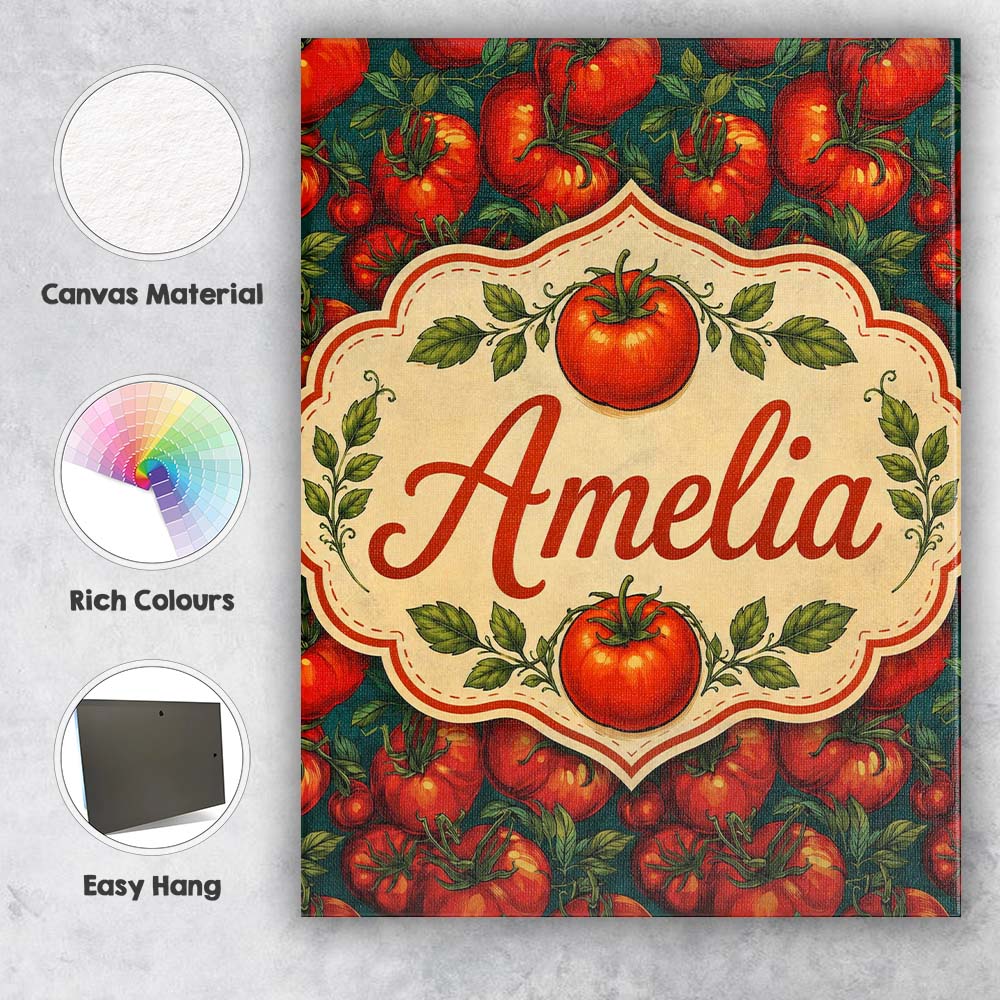 Personalised Name Rich Red Tomatoes on Dark Custom Bespoke Interior Contemporary Canvas Wall Art Print Decor Picture Ready to Hang