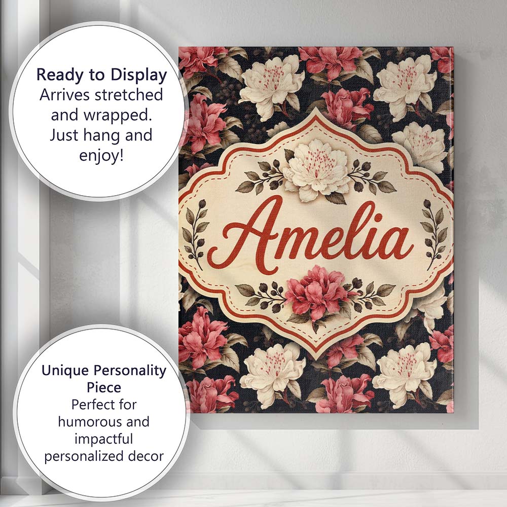Personalised Name Cream and Coral Floral Custom Unique Gift Idea Elegant Feature Canvas Wall Art Print Decor Picture Ready to Hang