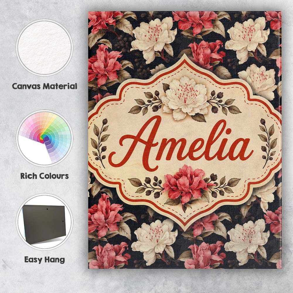 Personalised Name Cream and Coral Floral Custom Unique Gift Idea Elegant Feature Canvas Wall Art Print Decor Picture Ready to Hang