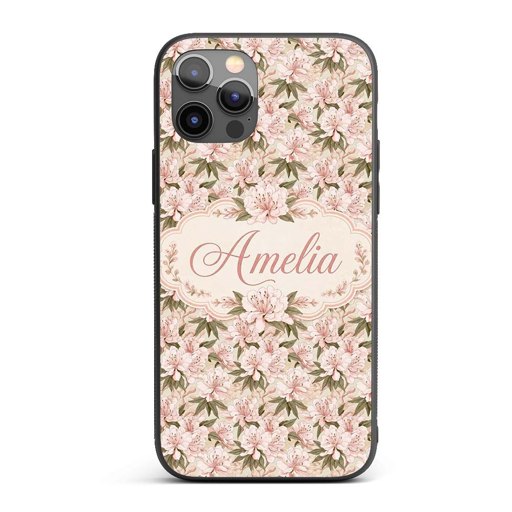 Soft Blush Pink Cherry Blossom Floral Seamless Custom Name Protective Phone Case Mobile Cover Durable Everyday Smartphone Shock Resistant