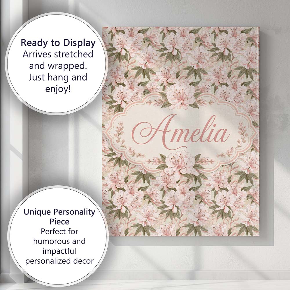 Personalised Name Soft Blush Pink Cherry Custom Unique Gift Idea Elegant Feature Canvas Wall Art Print Decor Picture Ready to Hang