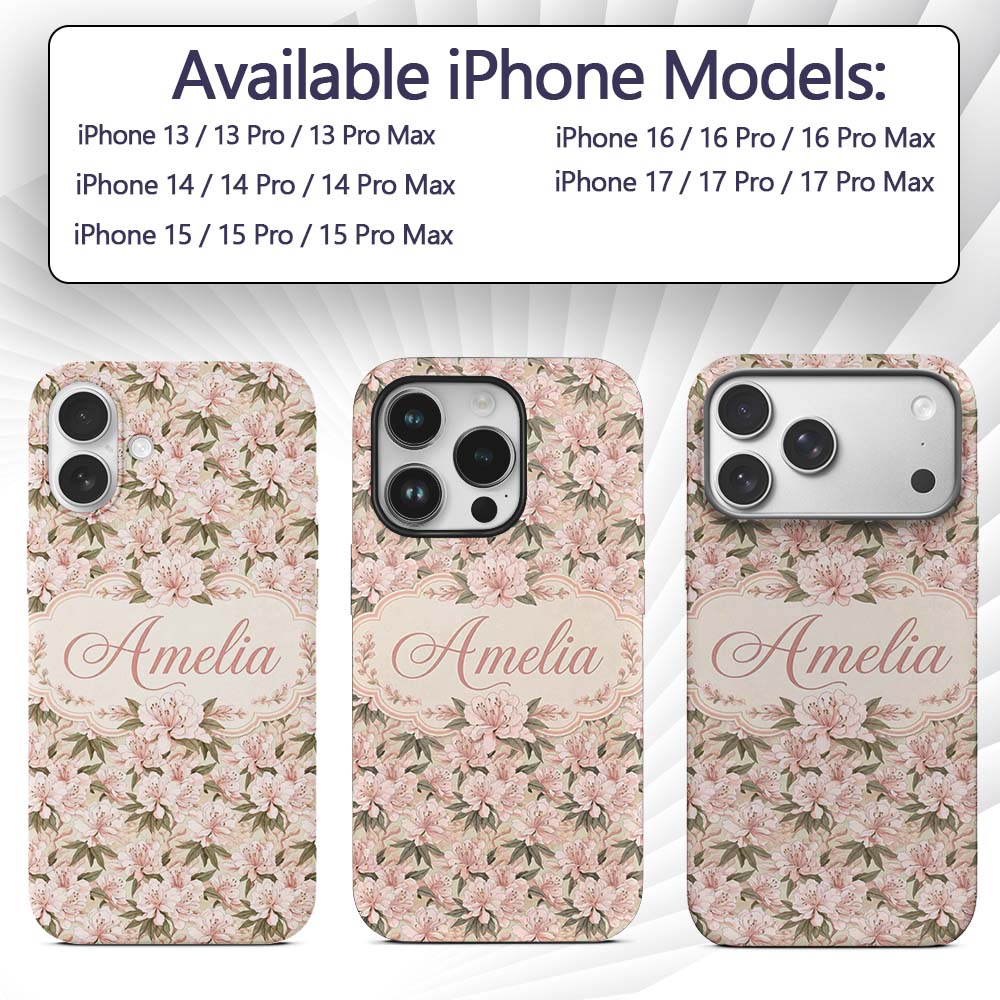 Soft Blush Pink Cherry Blossom Floral Seamless Custom Name Protective Phone Case Mobile Cover Durable Everyday Smartphone Shock Resistant