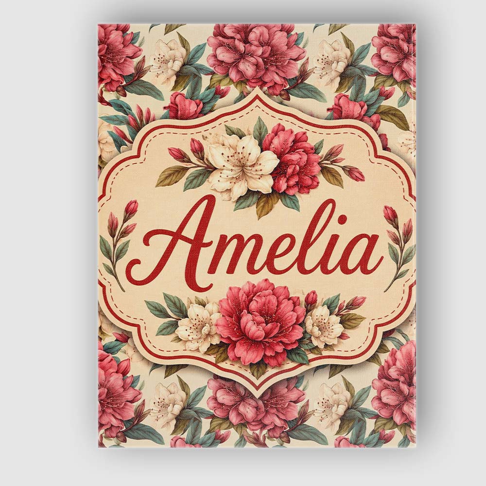 Personalised Name Red and Cream Botanical Custom Unique Gift Idea Elegant Feature Canvas Wall Art Print Decor Picture Ready to Hang