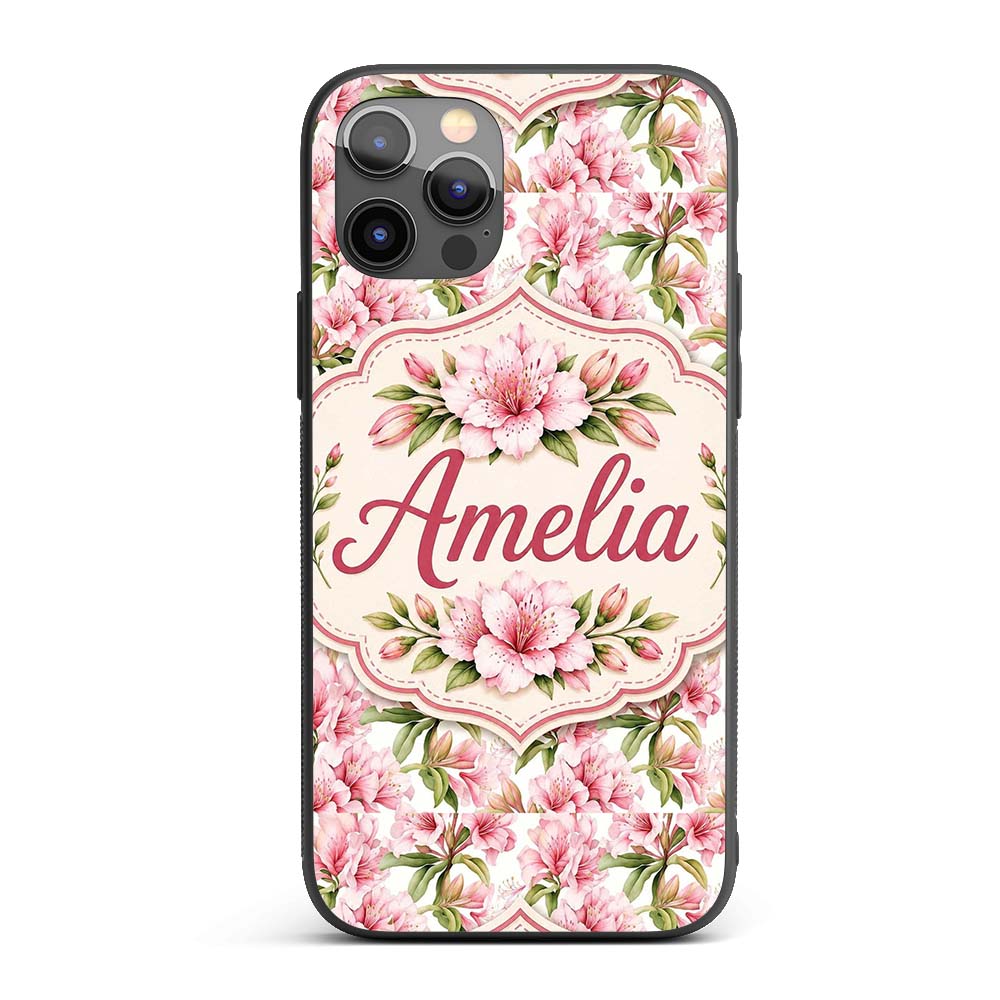 Delicate Pink Lily Flowers on White Background Custom Name Protective Phone Case Mobile Cover Durable Everyday Smartphone Shock Resistant