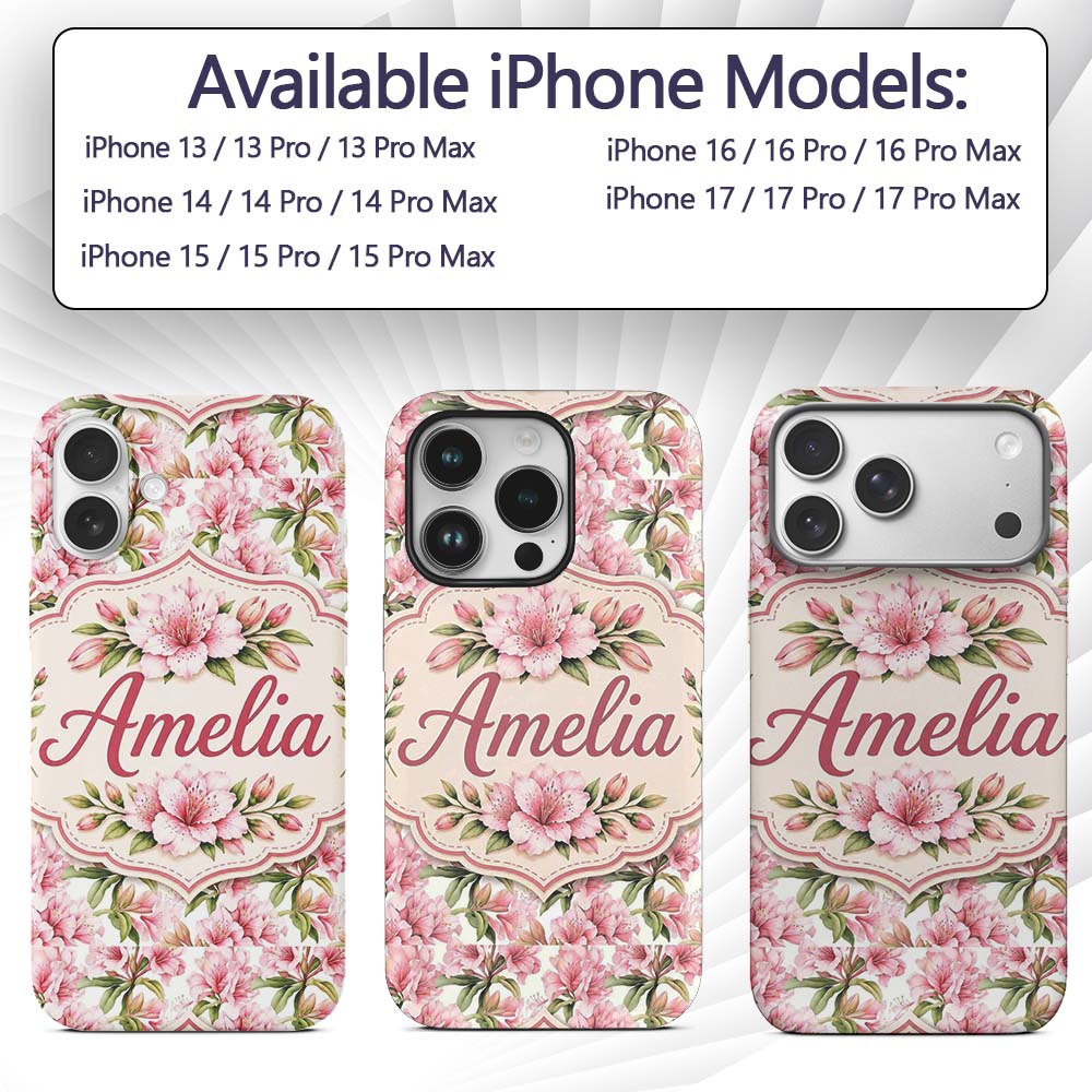 Delicate Pink Lily Flowers on White Background Custom Name Protective Phone Case Mobile Cover Durable Everyday Smartphone Shock Resistant