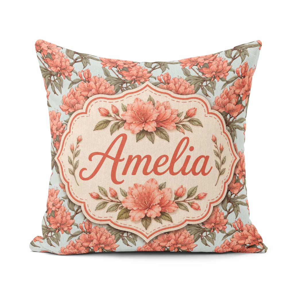 Custom Name Coral Branch Floral on Soft Blue Background Seamless Square Filled Cushion Throw Pillow Sofa Bed Home Decor Zip Washable UK Made