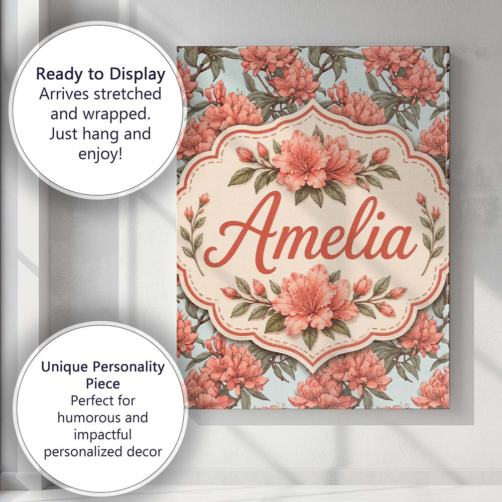 Personalised Name Coral Branch Floral on Custom Unique Gift Idea Elegant Feature Canvas Wall Art Print Decor Picture Ready to Hang