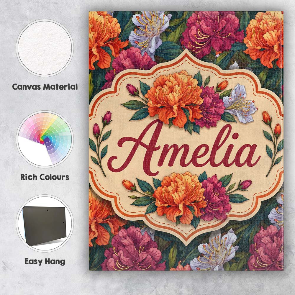 Personalised Name Orange Purple and White Custom Unique Gift Idea Elegant Feature Canvas Wall Art Print Decor Picture Ready to Hang