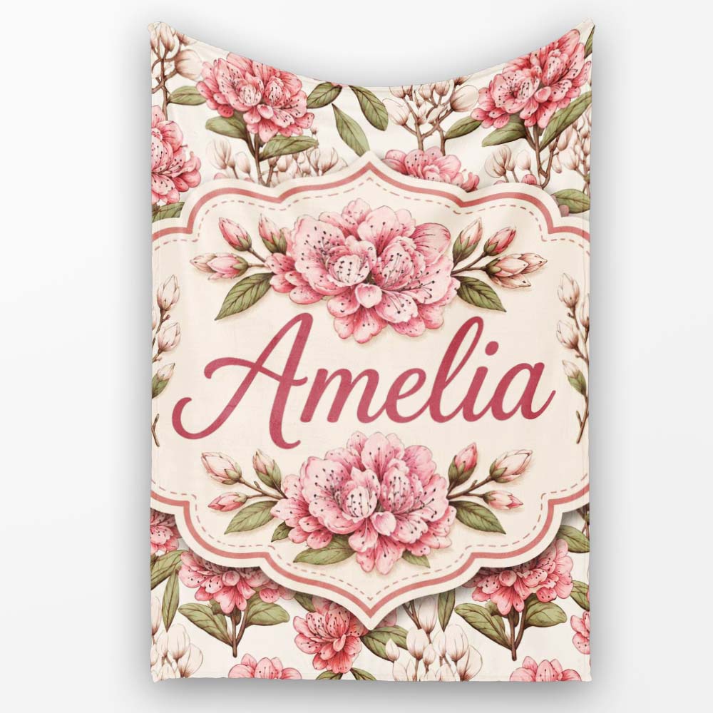 Vintage Pink Floral Branches with Neutral Background Seamless Lovely Personalised Custom Name Super Soft Fleece Blanket Bed Sofa Throw