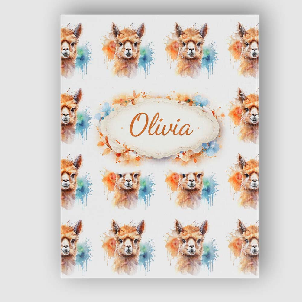 Personalised Name Watercolour Alpaca Pattern Cute Animal Artistic Custom Bespoke Canvas Wall Art Print Decor Picture Ready to Hang