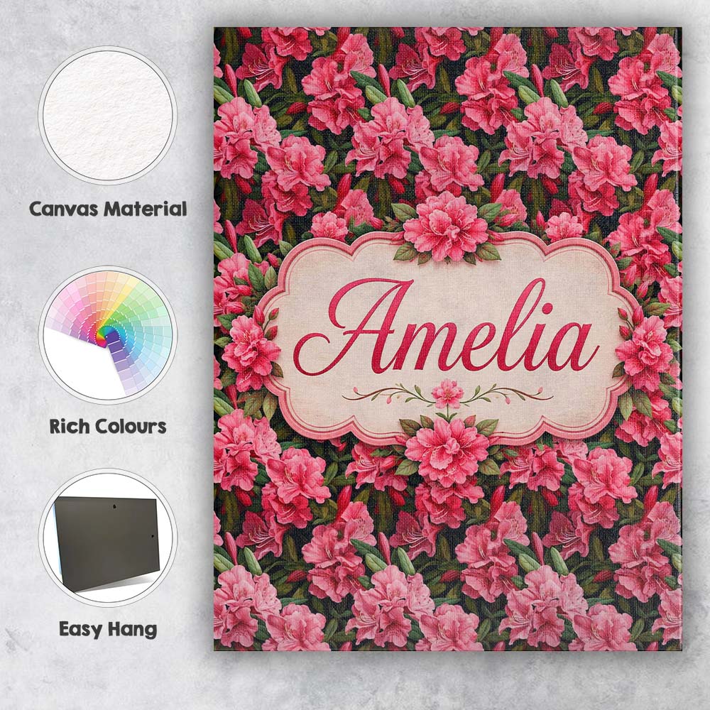 Personalised Name Vibrant Pink Rhododendron Custom Bespoke Interior Contemporary Canvas Wall Art Print Decor Picture Ready to Hang