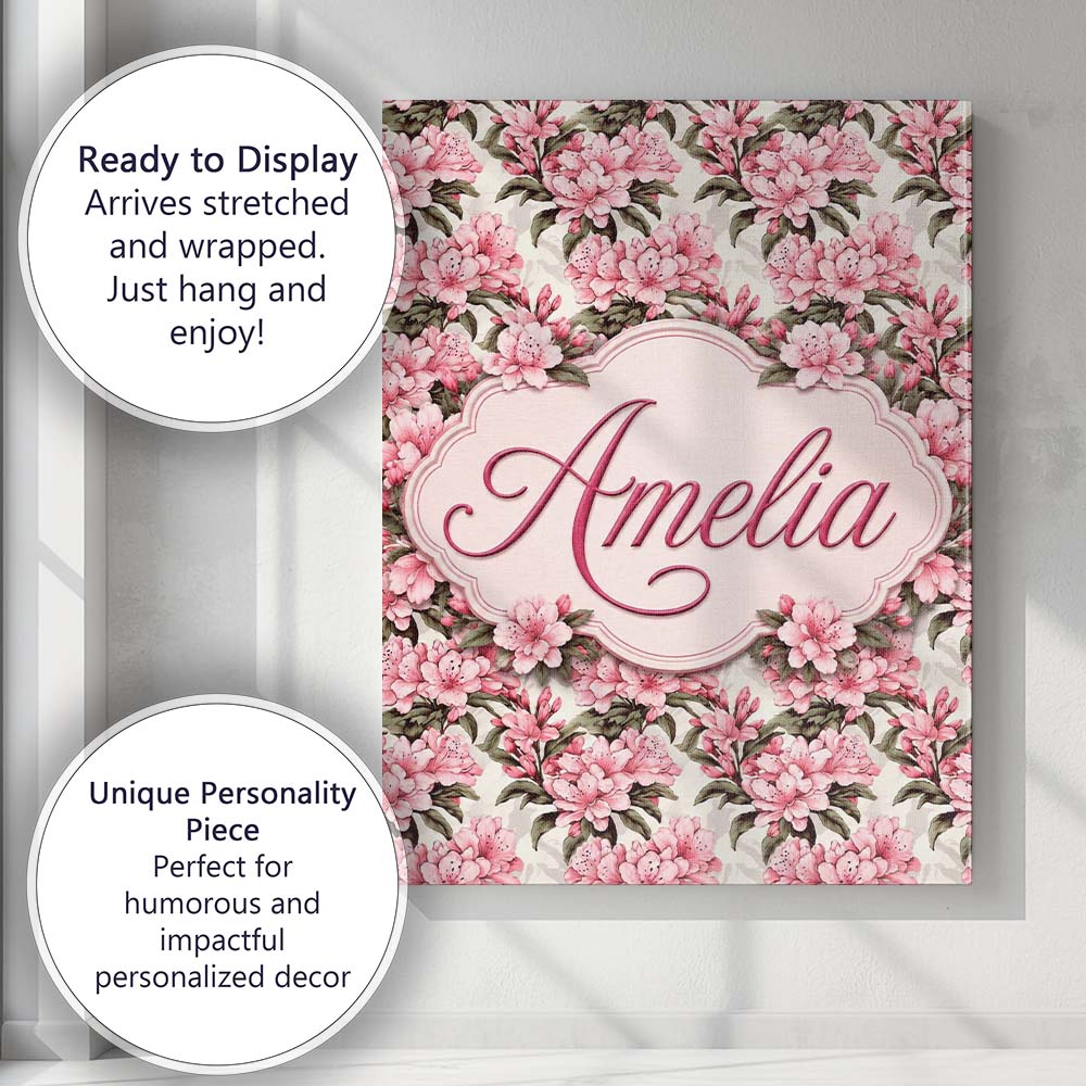 Personalised Name Soft Pink Floral Bouquet Custom Unique Gift Idea Elegant Feature Canvas Wall Art Print Decor Picture Ready to Hang