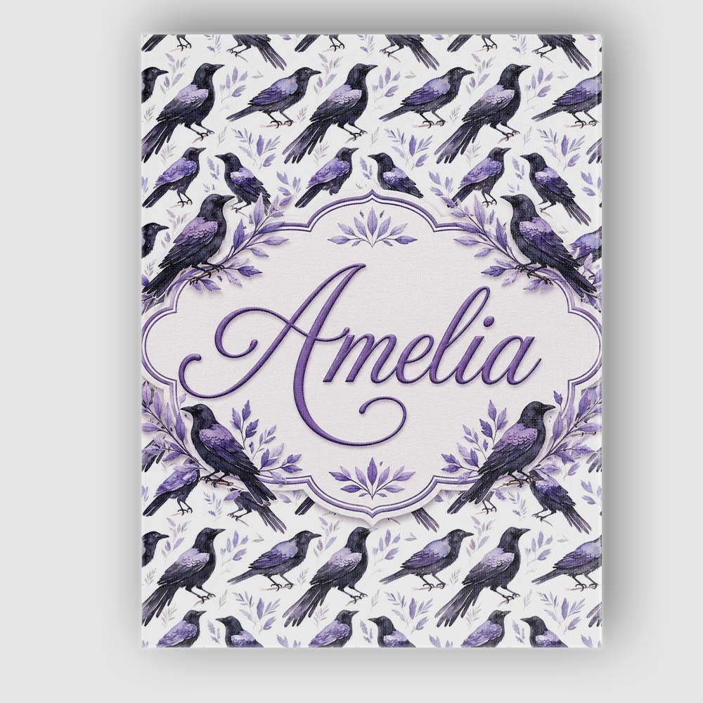 Personalised Name Purple Black Raven Birds Custom Unique Gift Idea Elegant Feature Canvas Wall Art Print Decor Picture Ready to Hang