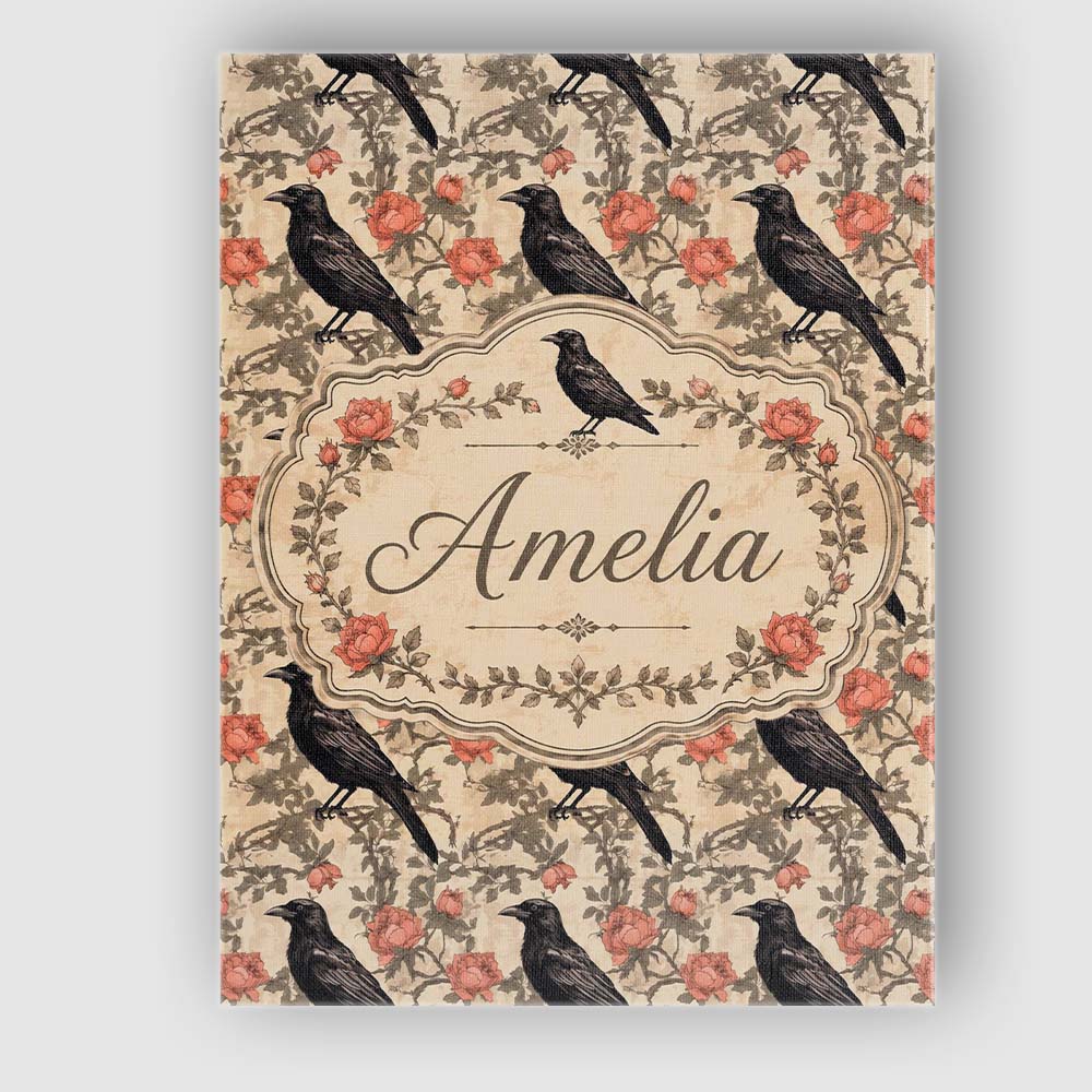 Personalised Name Black Crow and Rose Custom Modern Room Accent Creative Decorator Style Canvas Wall Art Print Decor Picture Ready to Hang