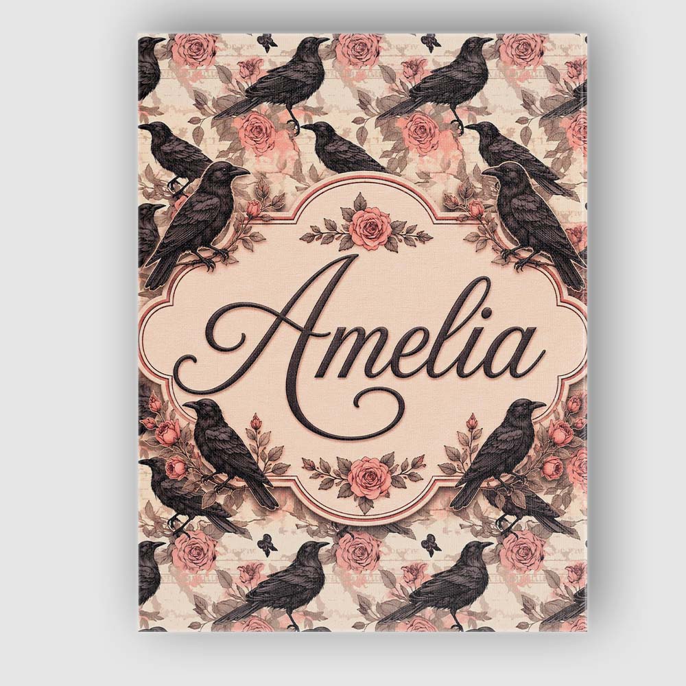 Personalised Name Gothic Raven and Pink Custom Modern Room Accent Elegant Feature Canvas Wall Art Print Decor Picture Ready to Hang