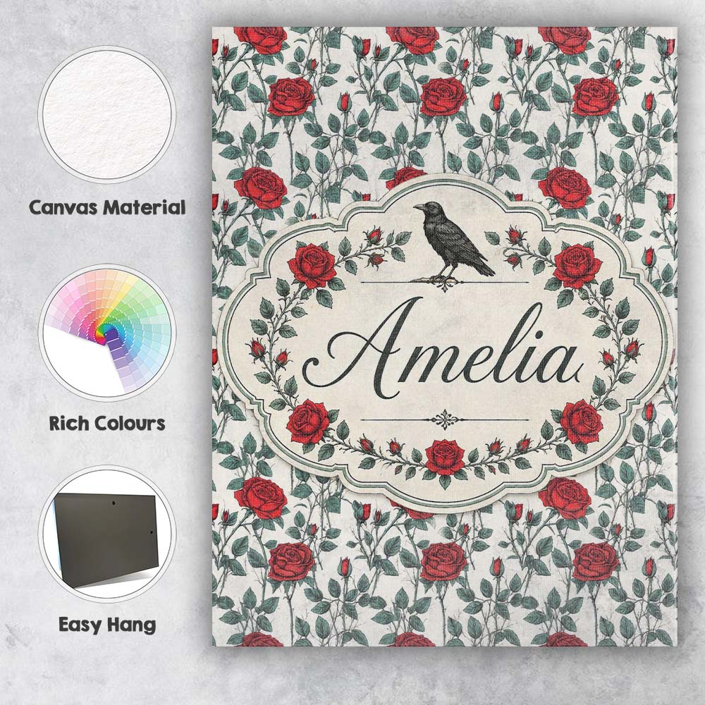 Personalised Name Classic Red Rose Botanical Custom Bespoke Contemporary Display Canvas Wall Art Print Decor Picture Ready to Hang