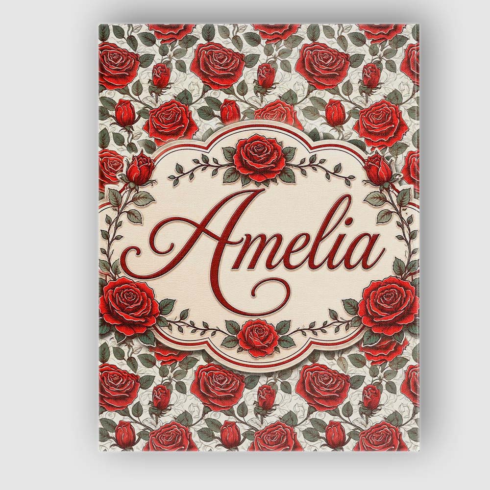 Personalised Name Detailed Red Rose Floral Custom Unique Gift Idea Elegant Feature Canvas Wall Art Print Decor Picture Ready to Hang