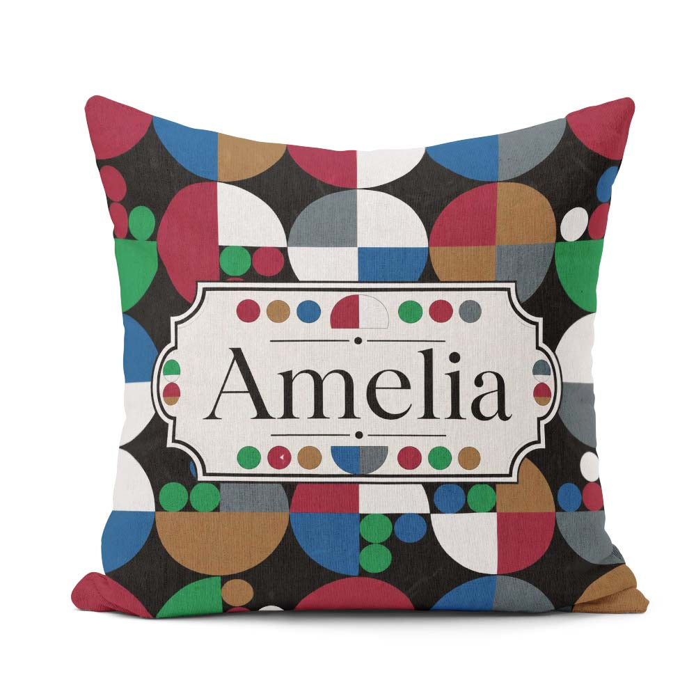 Custom Name Abstract Geometric Circle Pattern with Bold Colors Square Filled Cushion Throw Pillow Sofa Bed Home Decor Zip Washable UK Made