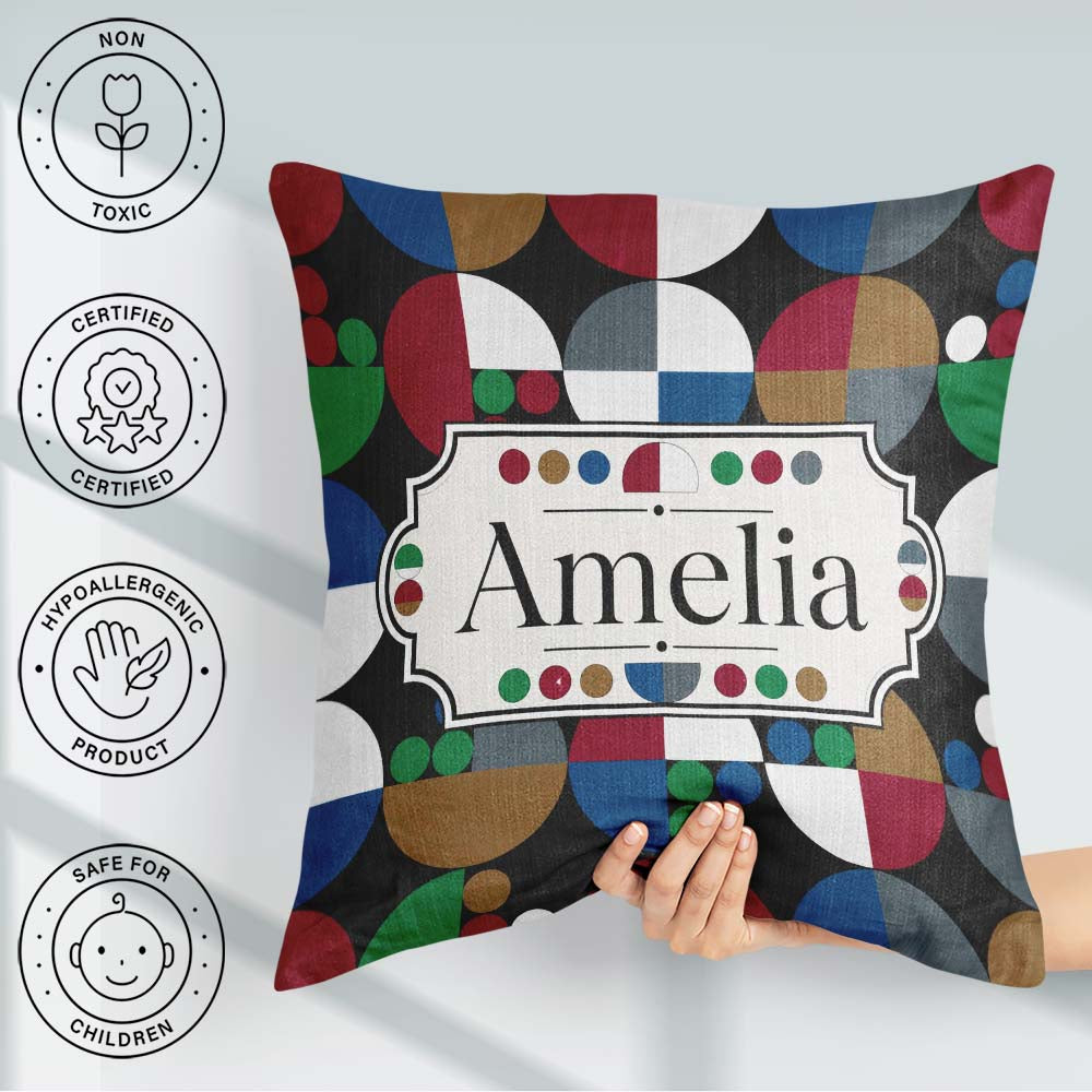 Custom Name Abstract Geometric Circle Pattern with Bold Colors Square Filled Cushion Throw Pillow Sofa Bed Home Decor Zip Washable UK Made