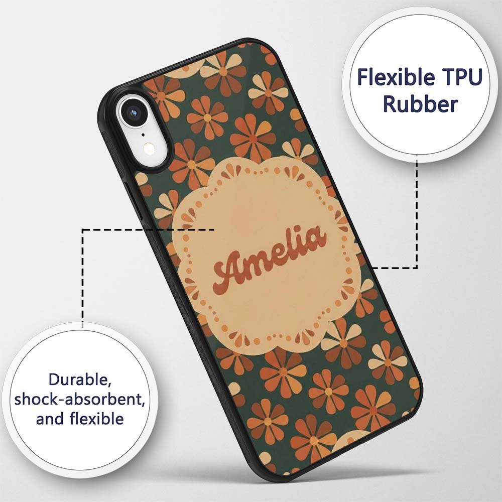 Mid Century Modern Geometric Floral Pattern in Custom Name Protective Phone Case Mobile Cover Durable Everyday Smartphone Shock Resistant
