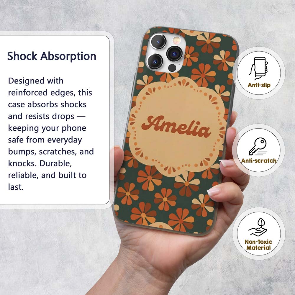 Mid Century Modern Geometric Floral Pattern in Custom Name Protective Phone Case Mobile Cover Durable Everyday Smartphone Shock Resistant