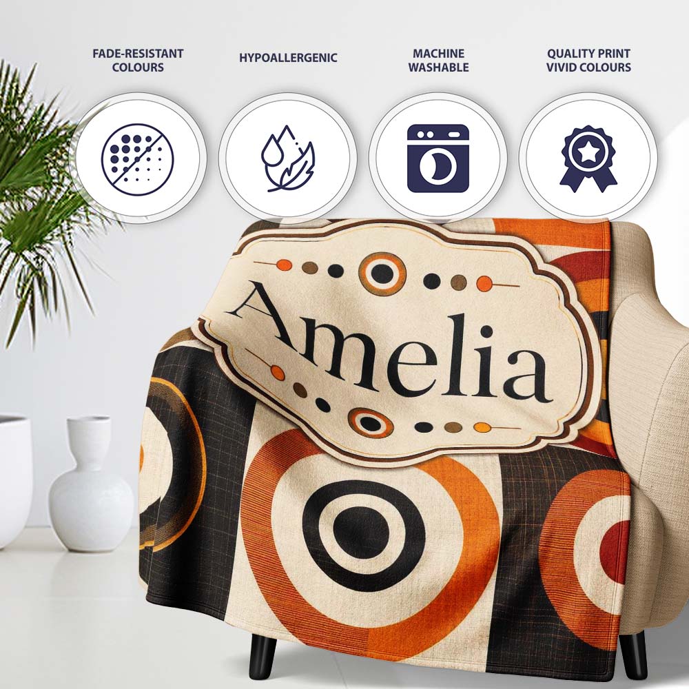 Concentric Circle Pattern in Orange Brown and Cream Cute Unique Gift Personalised Custom Name Super Soft Fleece Blanket Bed Sofa Throw